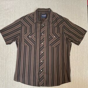 Wrangler Men's Pearl Snap Dark Brown Striped Shirt